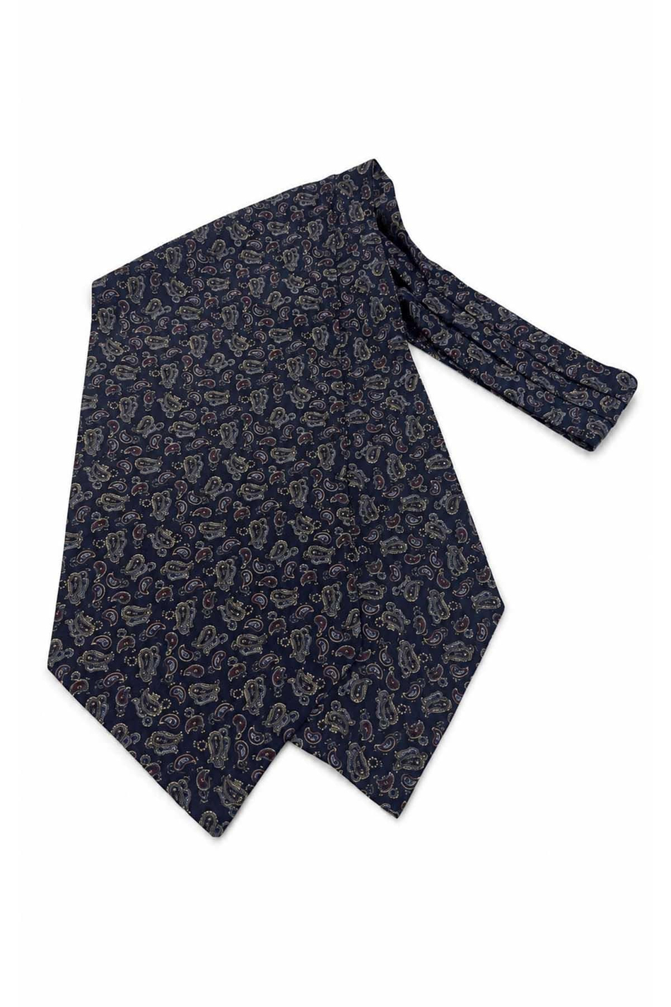 Lacivert Bordo Şal Desen İtalyan İpek Ascot Kravat SAC72