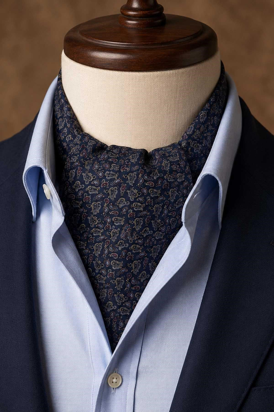 Lacivert Bordo Şal Desen İtalyan İpek Ascot Kravat SAC72