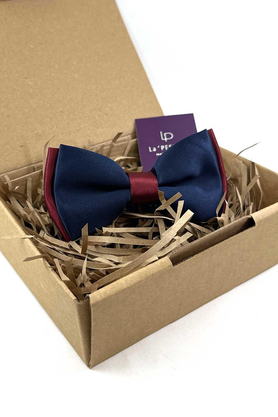 Lacivert - Bordo Saten Düz Papyon P1985