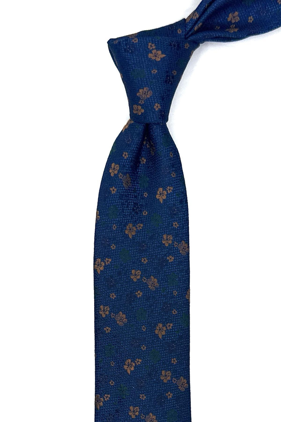 Lacivert Çiçek Desen İnce Kravat SK7941
