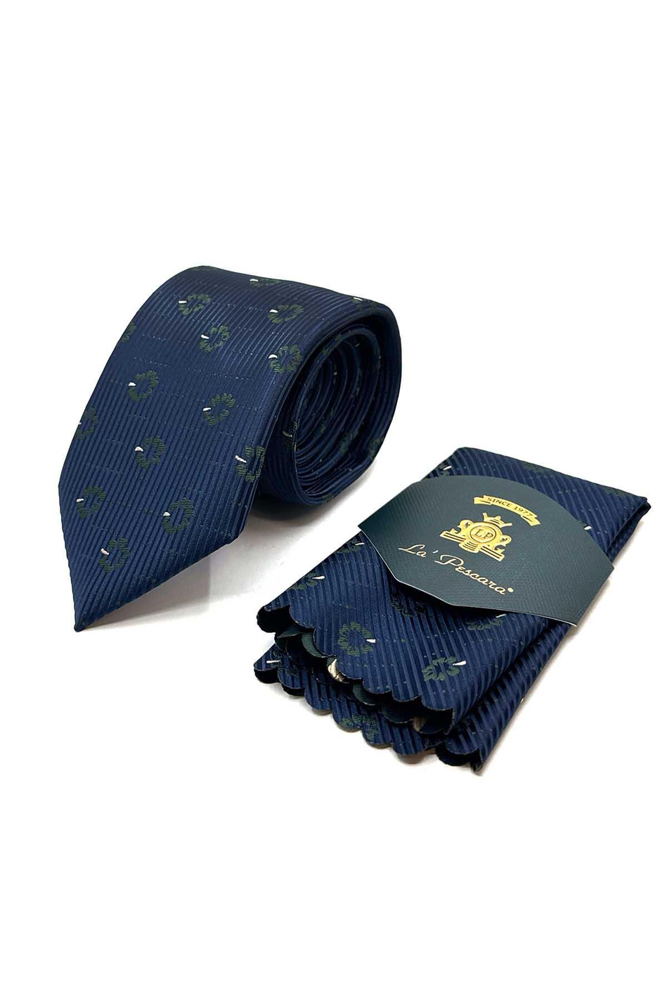 Lacivert Çiçek Desen Mendilli Klasik Kravat KK13024