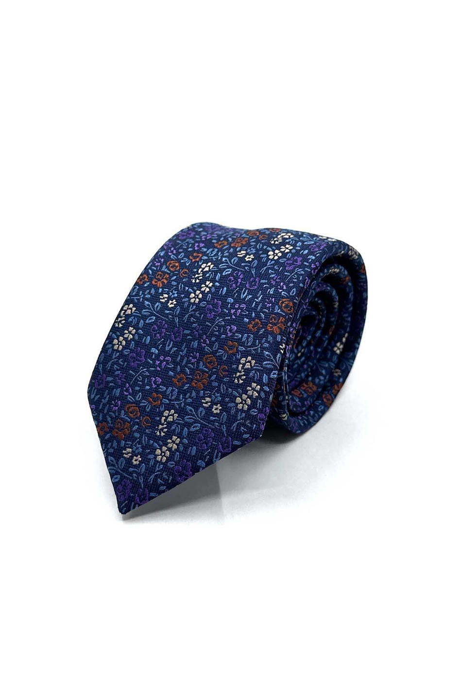 Lacivert Çiçek Desen Mendilli Klasik Kravat KK13158