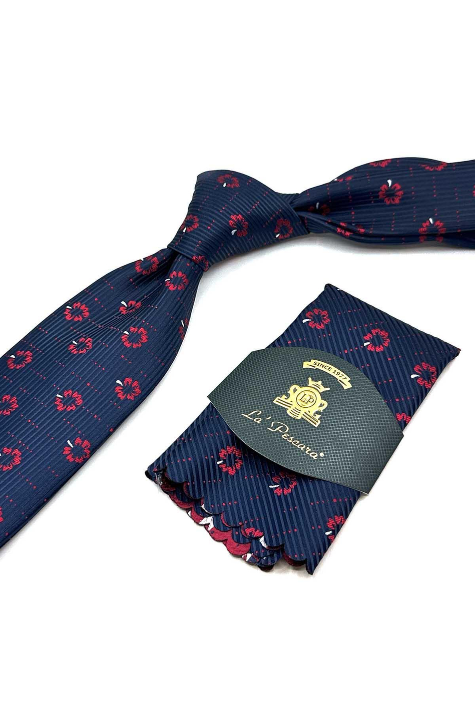 Lacivert Çiçek Desen Mendilli Klasik Kravat KK13020