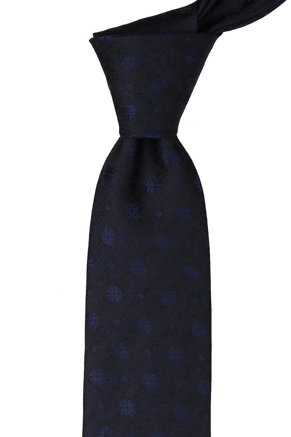 Lacivert Çiçek Desen Mendilli Klasik Kravat KK9487