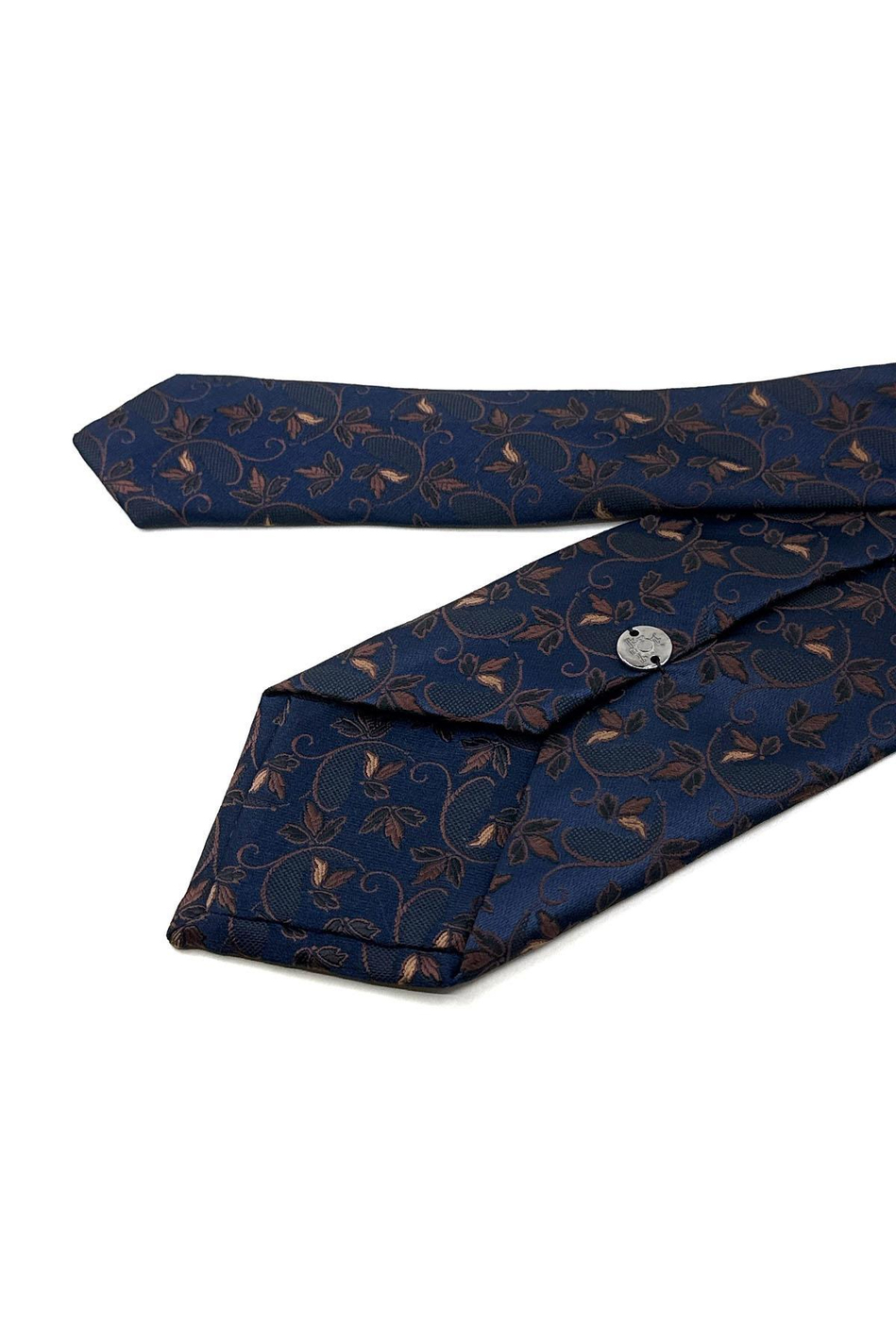 Lacivert Çiçek Desen Mendilli Klasik Kravat KK12037