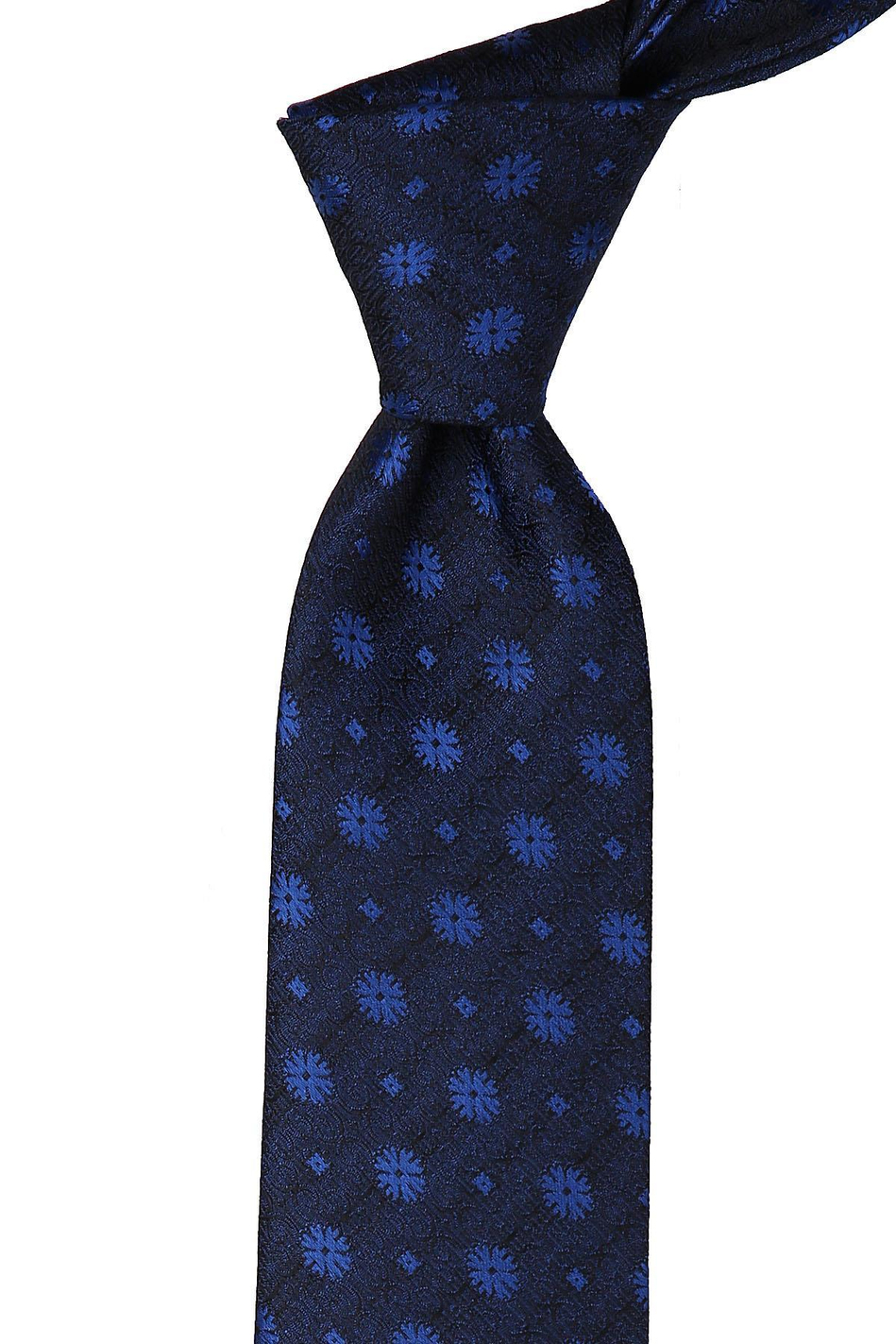 Lacivert Çiçek Desen Mendilli Klasik Kravat KK9485