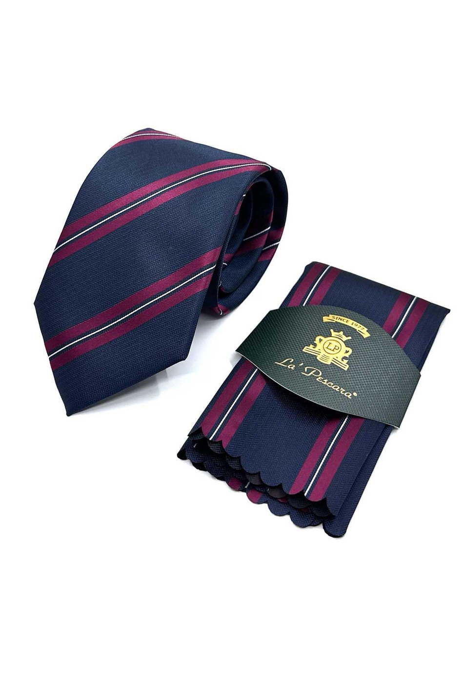 Lacivert Çizgi Desen Mendilli Klasik Kravat KK12823