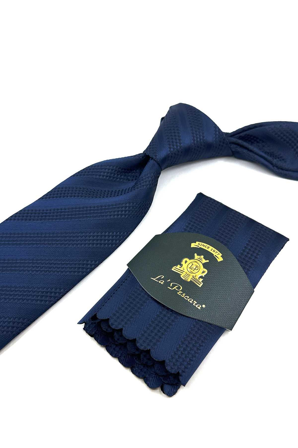 Lacivert Çizgi Desen Mendilli Klasik Kravat KK12318