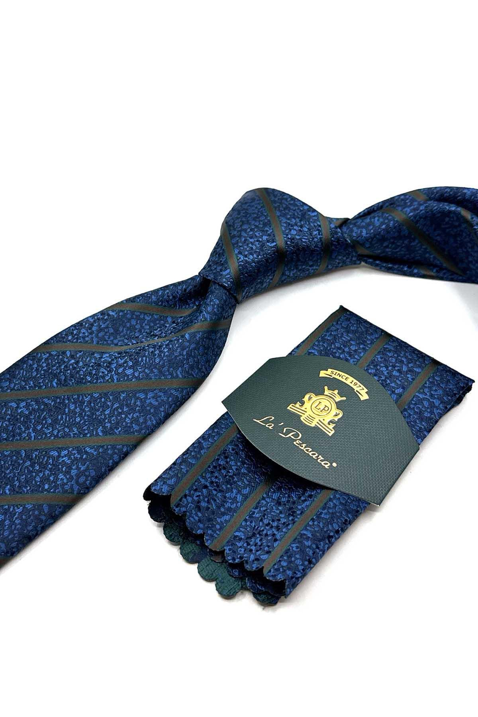 Lacivert Çizgi Desen Mendilli Klasik Kravat KK12917