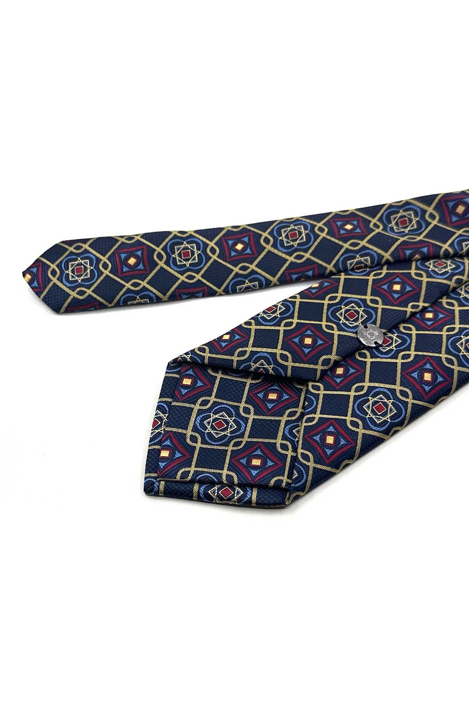 Lacivert Çok Renkli Motif Desen Mendilli Klasik Kravat KK13768