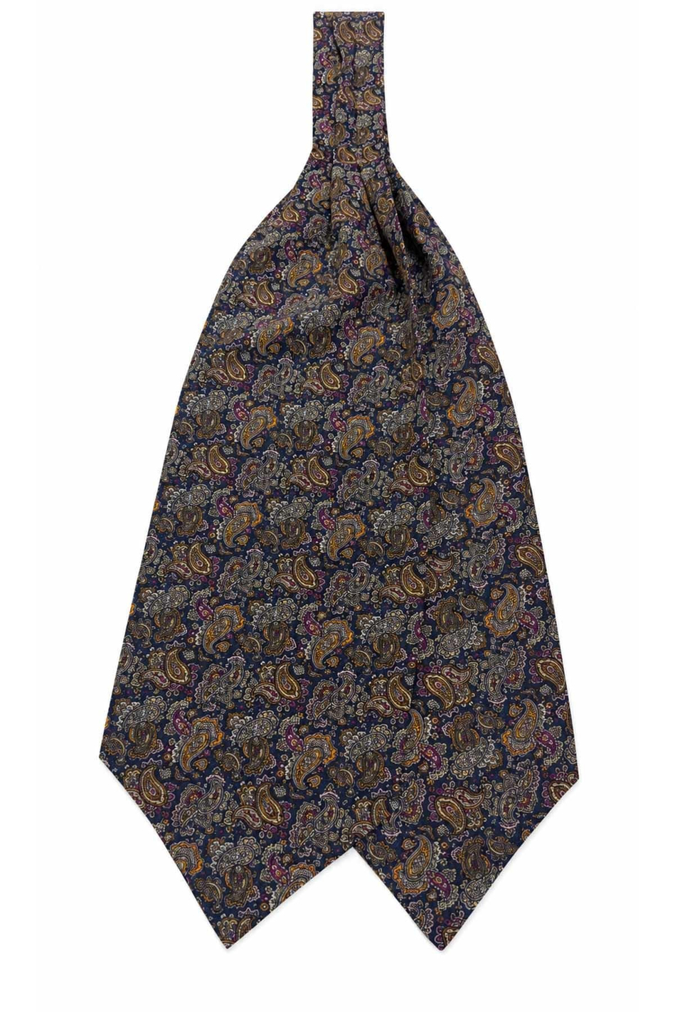 Lacivert Çok Renkli Şal Desen İtalyan İpek Ascot Kravat SAC92