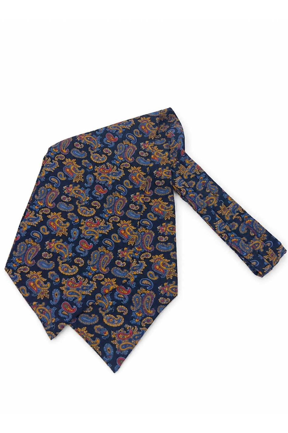 Lacivert Çok Renkli Şal Desen İtalyan İpek Ascot Kravat SAC126