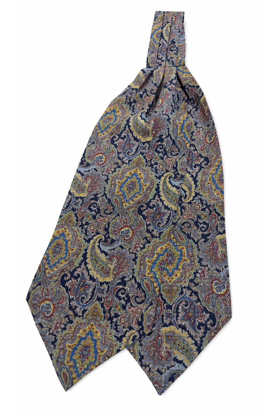 Lacivert Çok Renkli Şal Desen İtalyan İpek Ascot Kravat SAC111