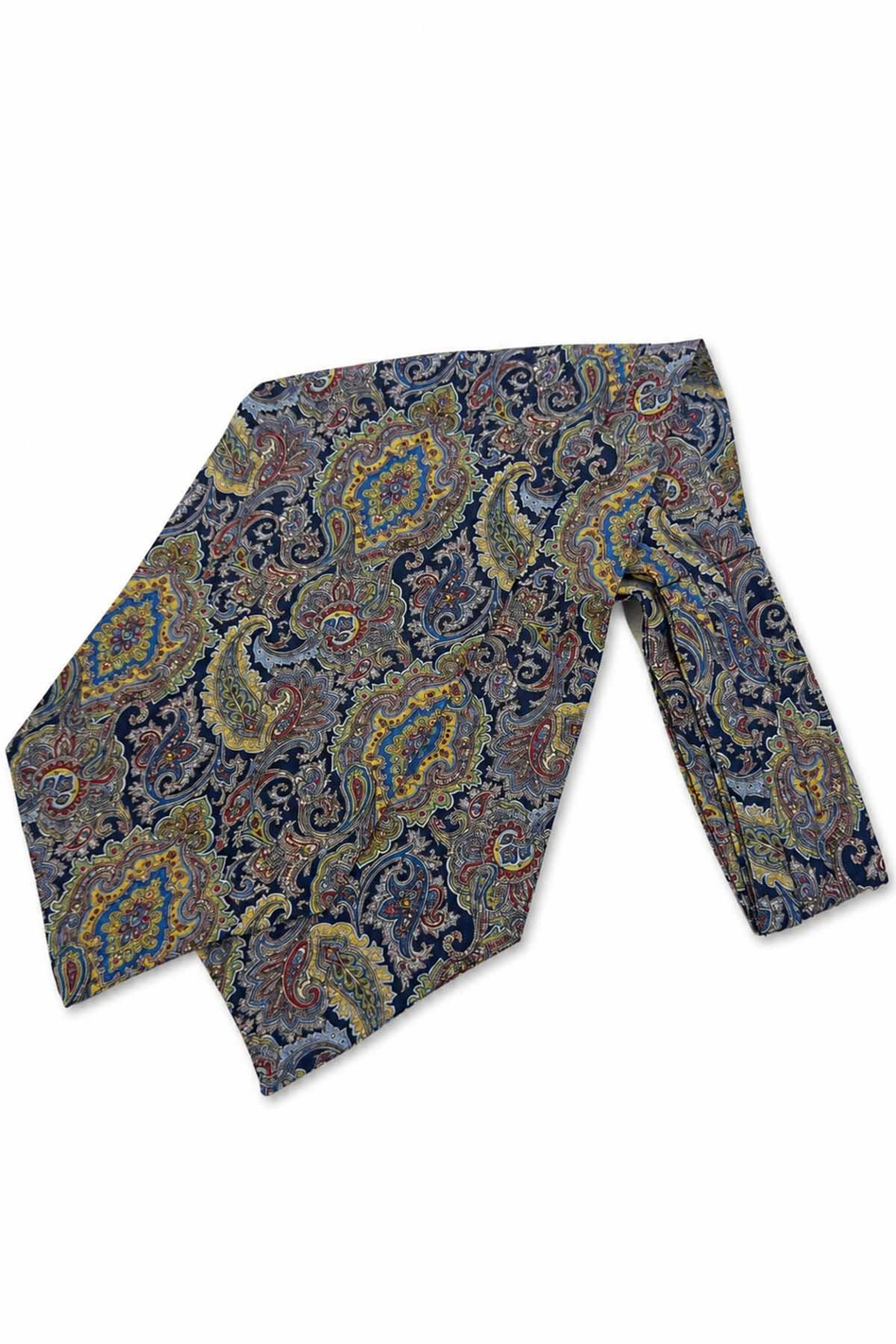 Lacivert Çok Renkli Şal Desen İtalyan İpek Ascot Kravat SAC111