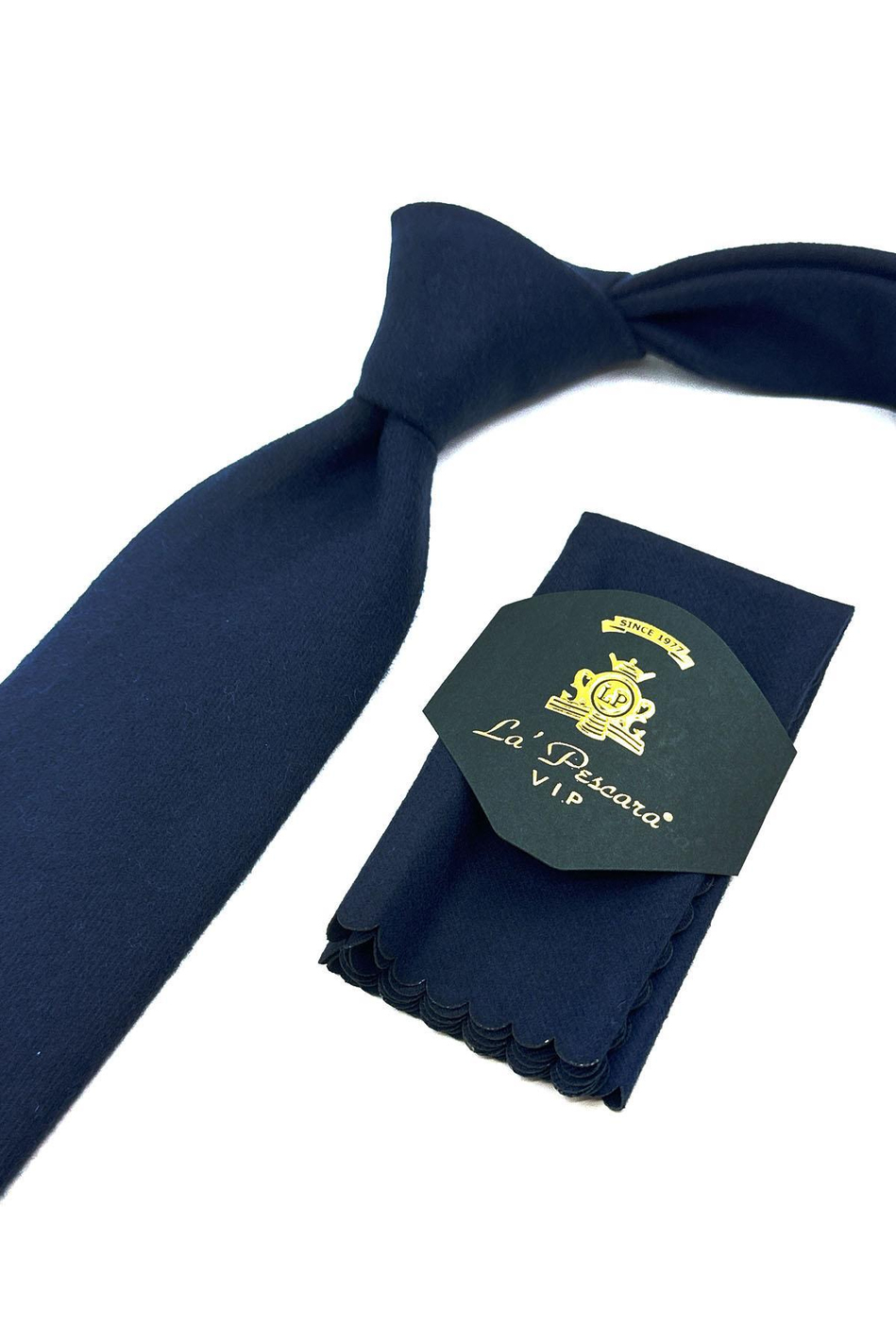 Lacivert Düz Desen Mendilli Klasik Yün Kravat KK12084