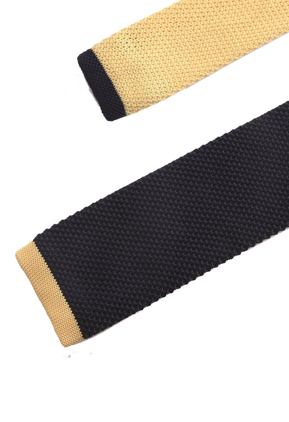 Lacivert Düz Sarı Detaylı Örgü Kravat 8228