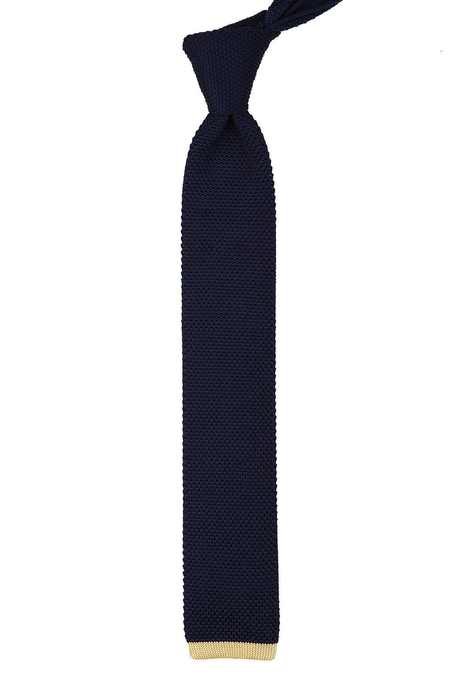 Lacivert Düz Sarı Detaylı Örgü Kravat 8228
