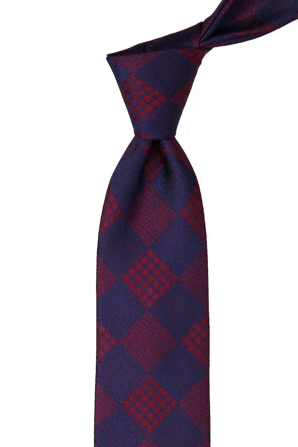 Lacivert Ekose Desen Mendilli Klasik Kravat KK10450