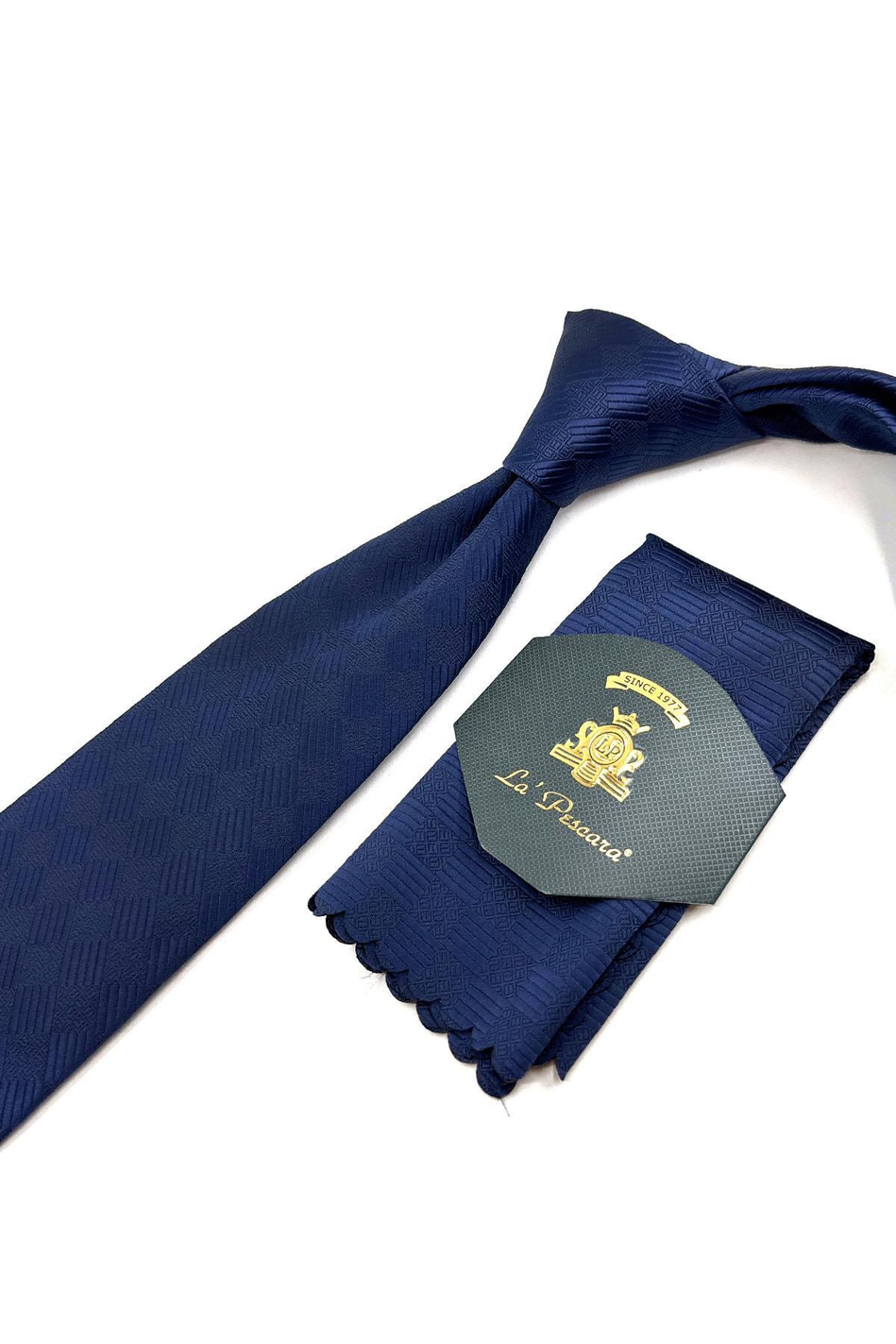 Lacivert Ekose Desen Mendilli Klasik Kravat KK11094