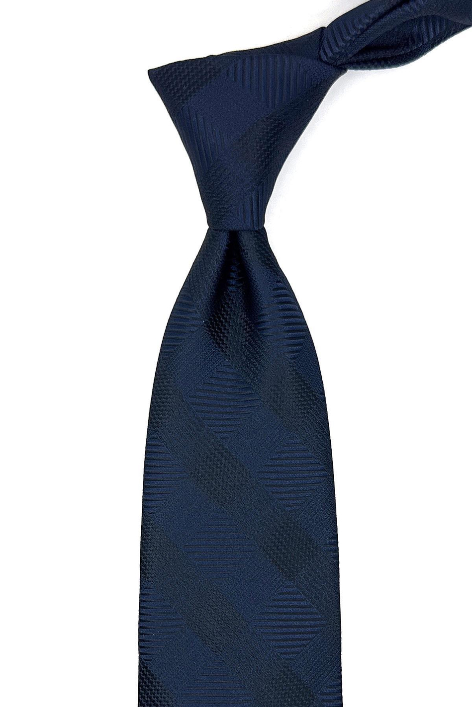 Lacivert Ekose Desen Mendilli Klasik Kravat KK11079