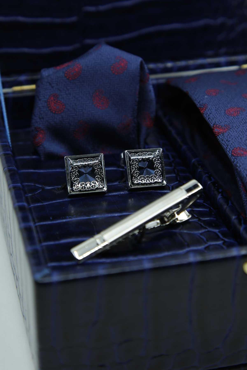 Lacivert Erkek Hediye Kutusu - Kravat Kol Düğmesi Kravat İğnesi KMK143
