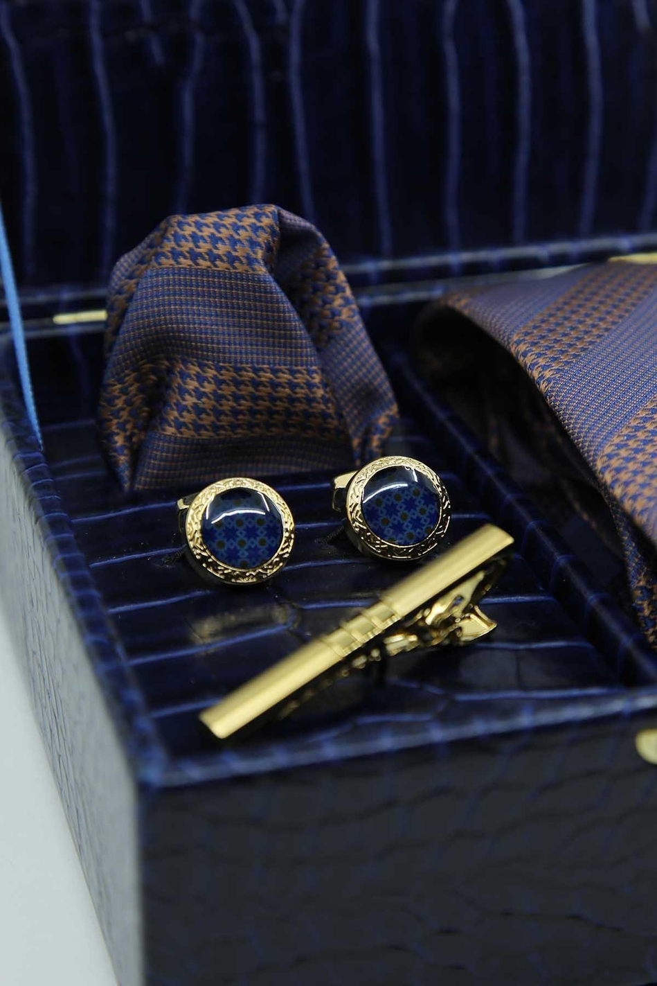 Lacivert Erkek Hediye Kutusu - Kravat Kol Düğmesi Kravat İğnesi KMK151