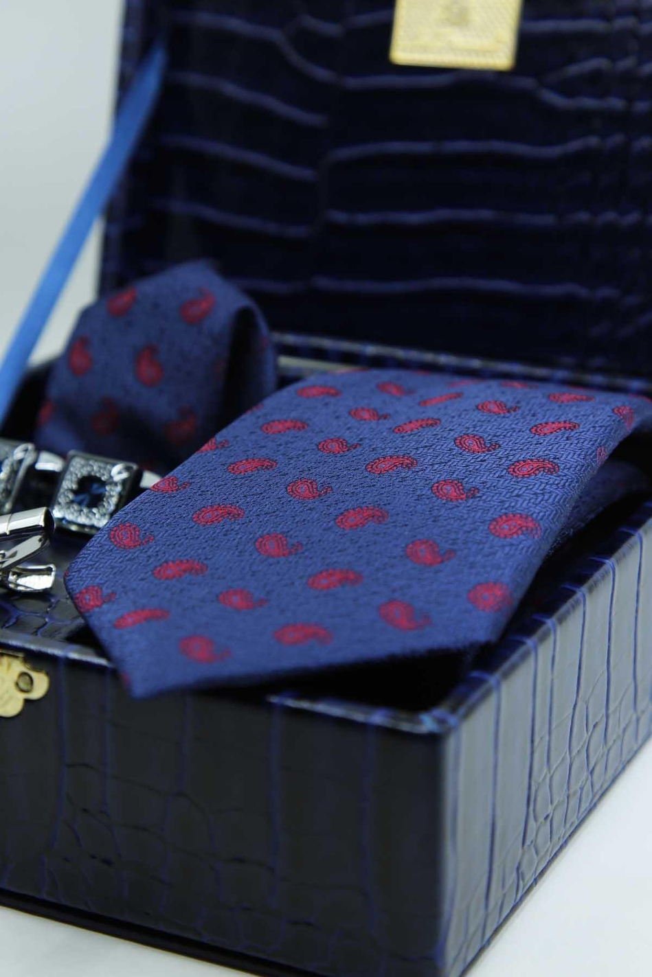 Lacivert Erkek Hediye Kutusu - Kravat Kol Düğmesi Kravat İğnesi KMK143