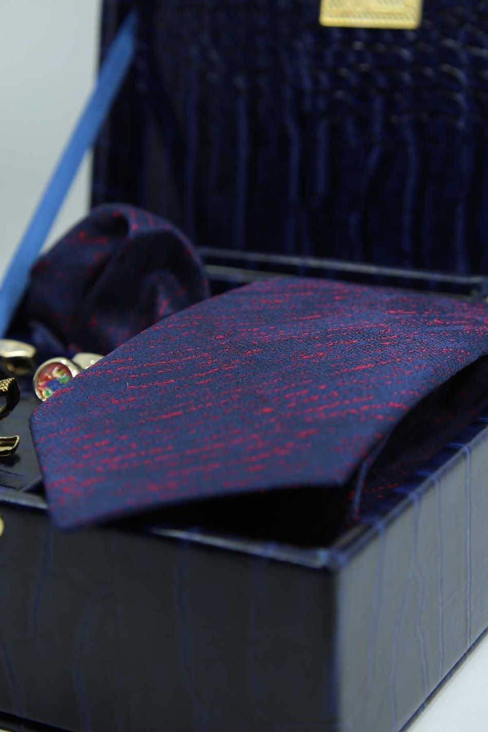 Lacivert Erkek Hediye Kutusu - Kravat Kol Düğmesi Kravat İğnesi KMK130