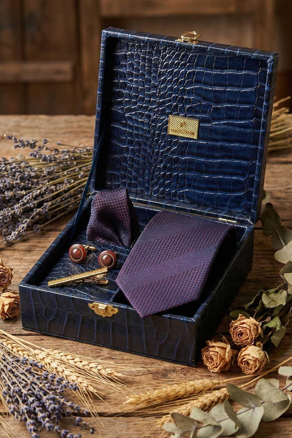 Lacivert Erkek Hediye Kutusu - Kravat Kol Düğmesi Kravat İğnesi KMK137