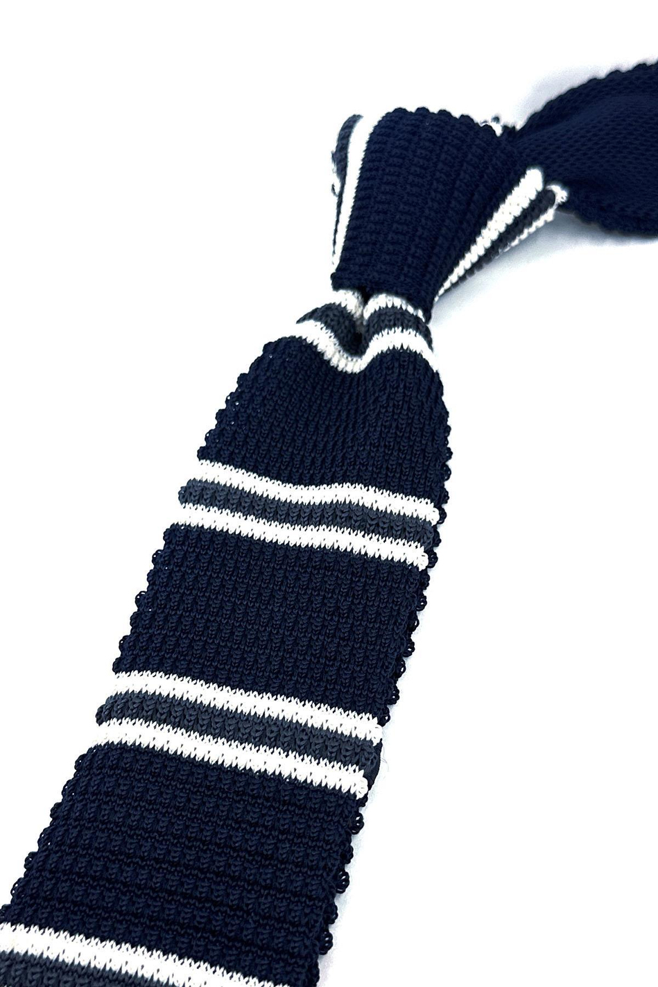 Lacivert - Füme Çizgili Örgü Kravat ÖR8379