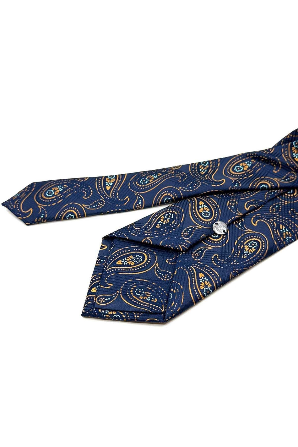 Lacivert - Hardal Şal Desen Mendilli Klasik Kravat KK13009