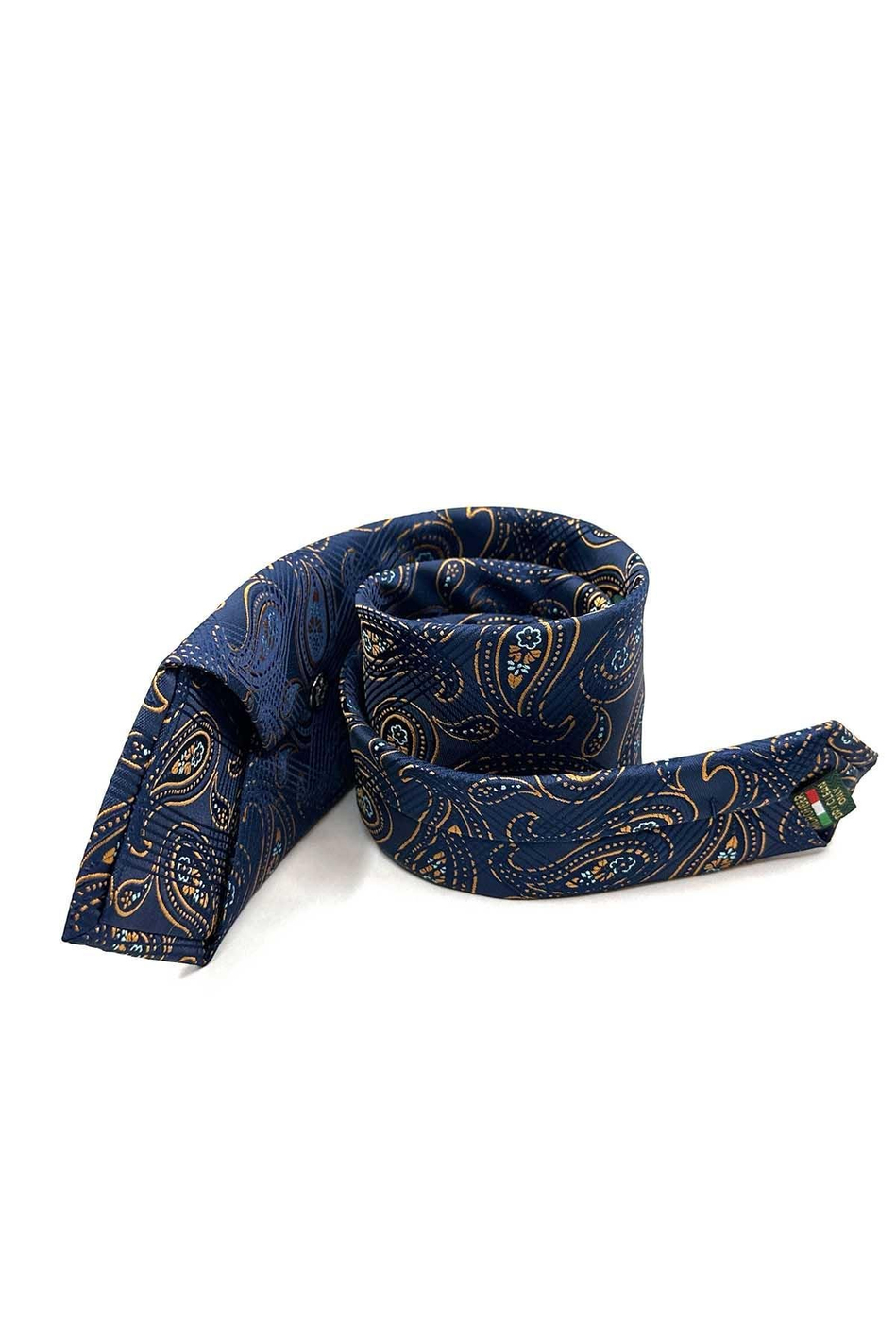 Lacivert - Hardal Şal Desen Mendilli Klasik Kravat KK13009