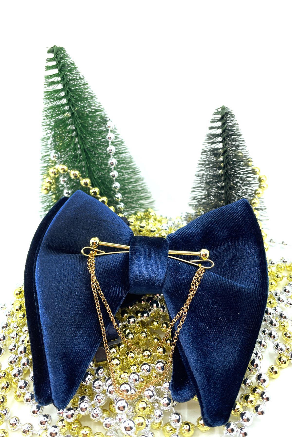 Lacivert Kadife Büyük Papyon Zincirli P1404