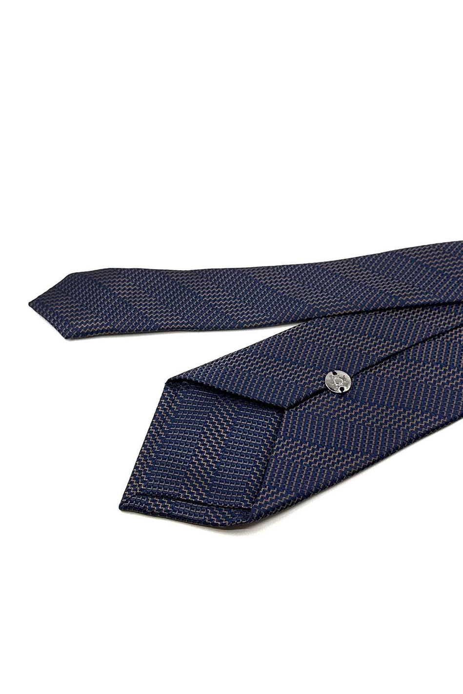 Lacivert - Kahve Çizgi Desen Mendilli Klasik Kravat KK12433