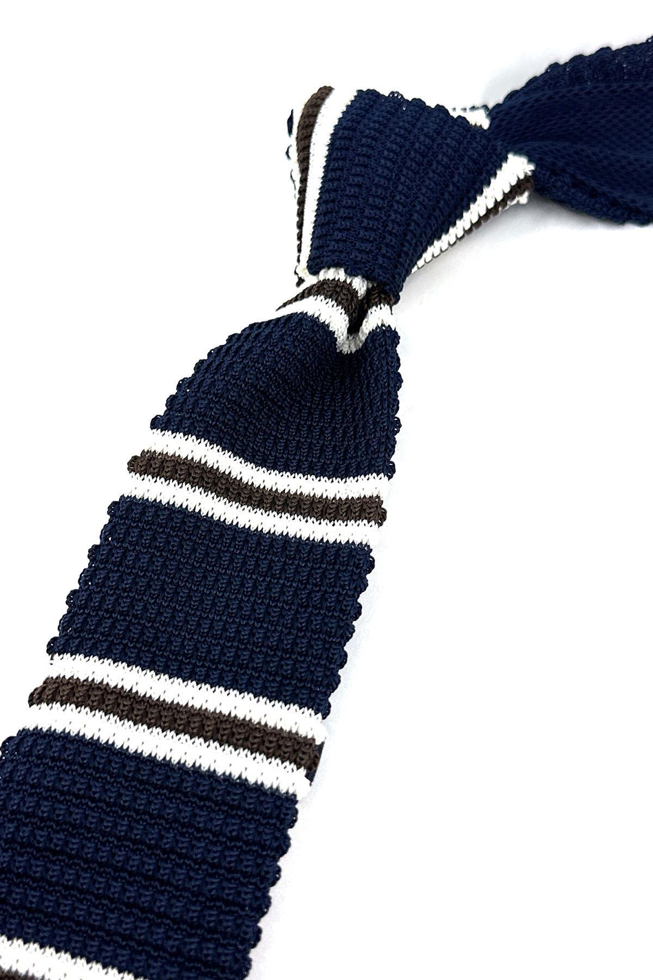 Lacivert - Kahve Çizgili Örgü Kravat ÖR8370