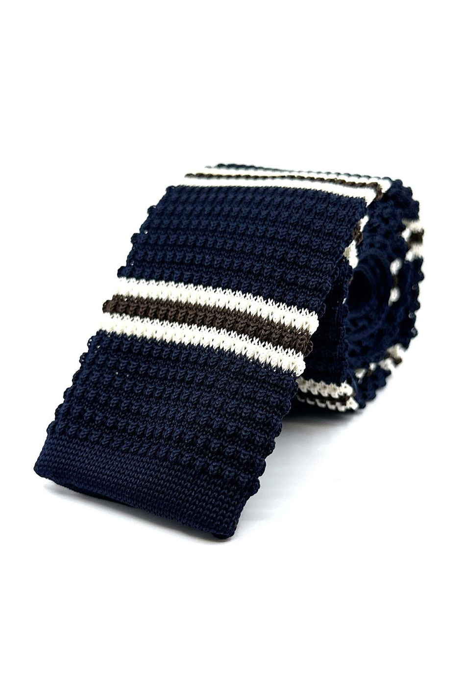 Lacivert - Kahve Çizgili Örgü Kravat ÖR8370