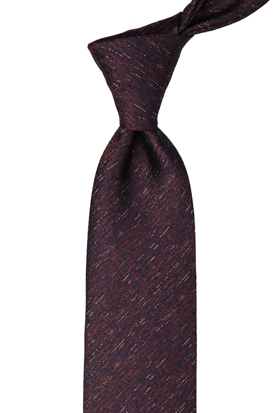 Lacivert - Kahve Kum Desen Mendilli Klasik Kravat KK10041