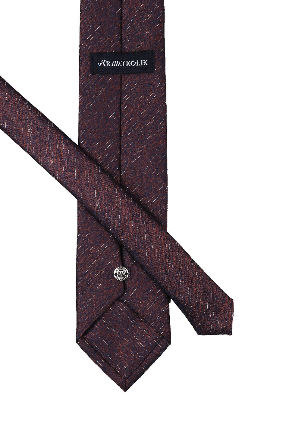 Lacivert - Kahve Kum Desen Mendilli Klasik Kravat KK10041