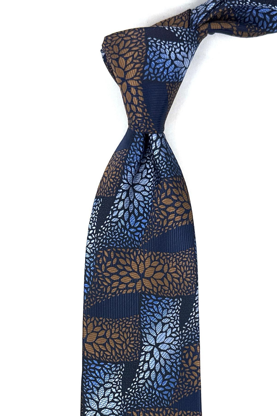 Lacivert - Kahve Motif Desen Mendilli Klasik  Kravat KK12053