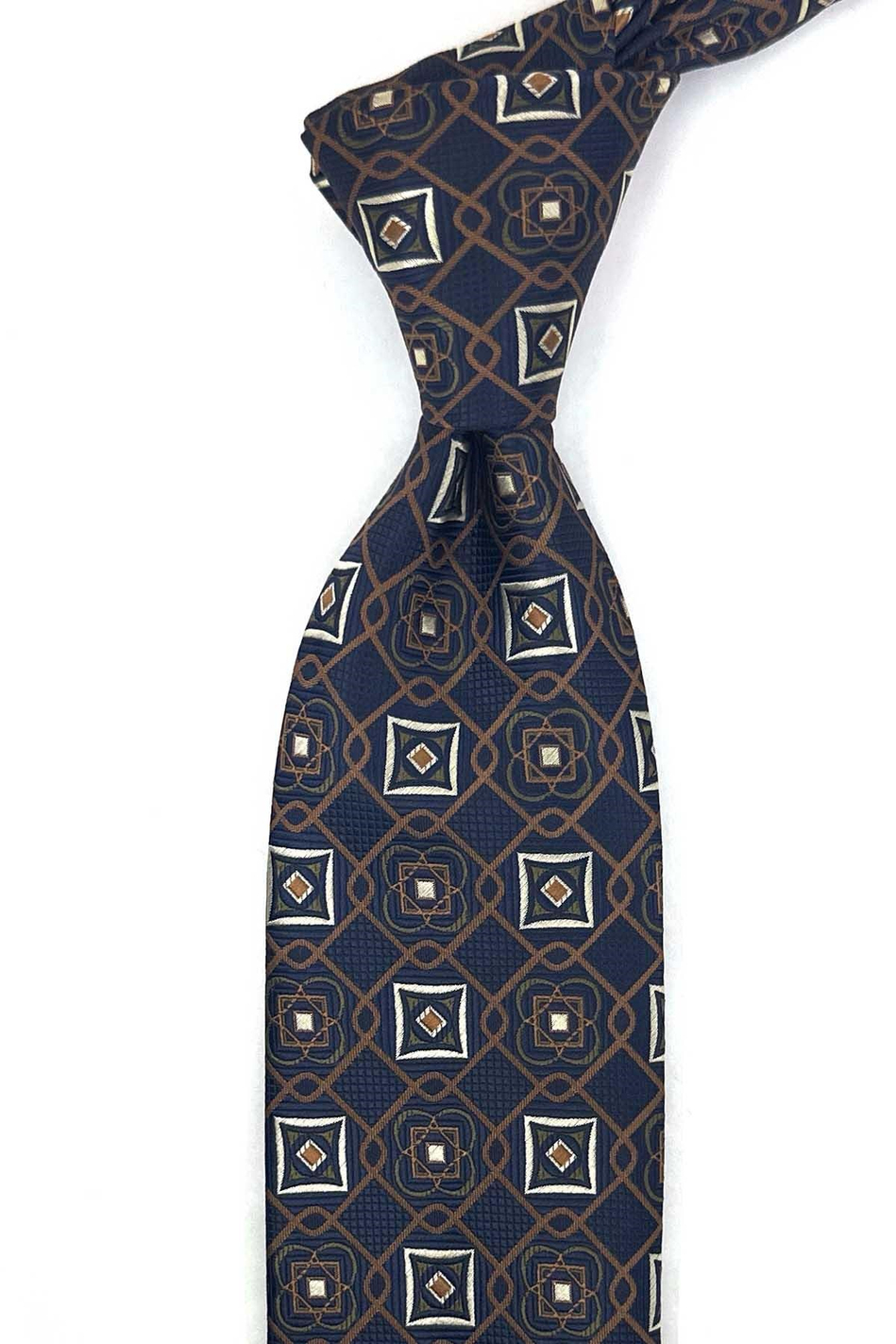 Lacivert Kahve Motif Desen Mendilli Klasik Kravat KK13766