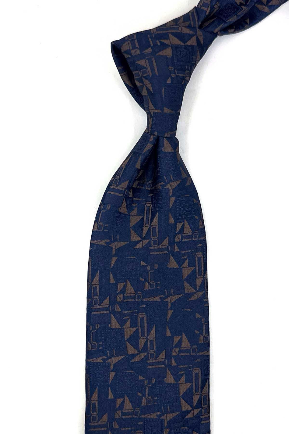 Lacivert Kahve Motif Desen Mendilli Klasik Kravat KK14037