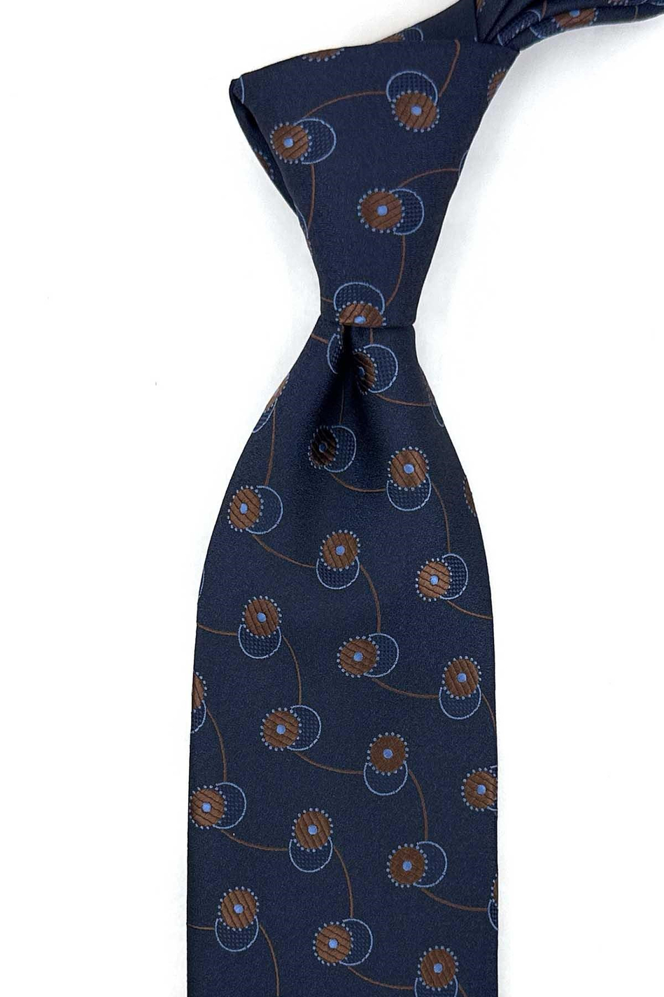 Lacivert Kahve Motif Desen Mendilli Klasik Kravat KK13977