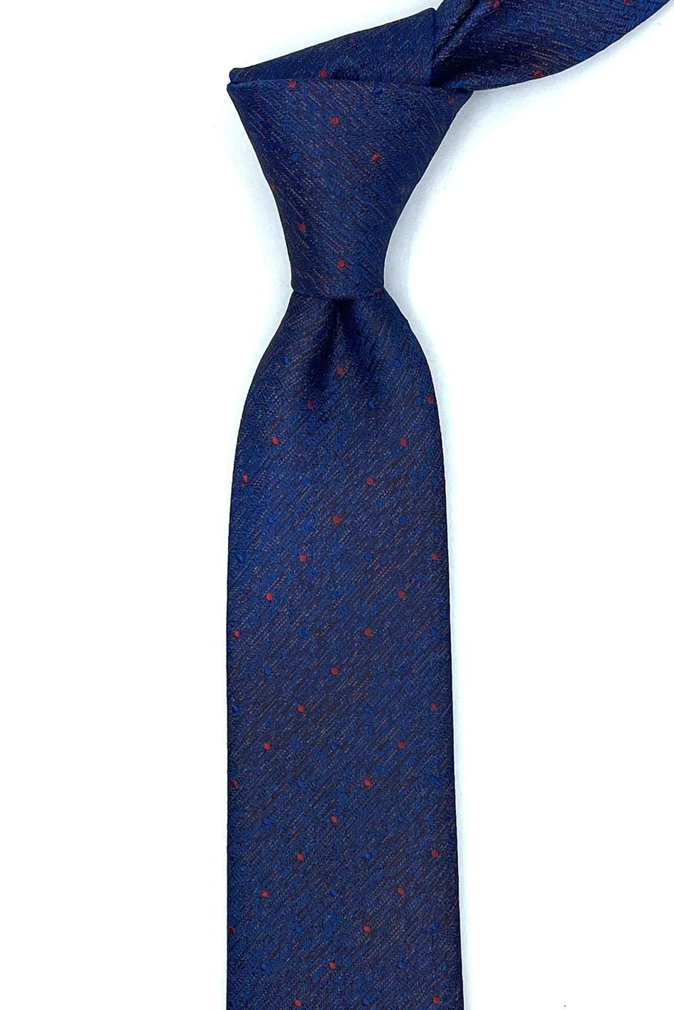 Lacivert - Kahve Nokta Desen İnce Kravat SK7646