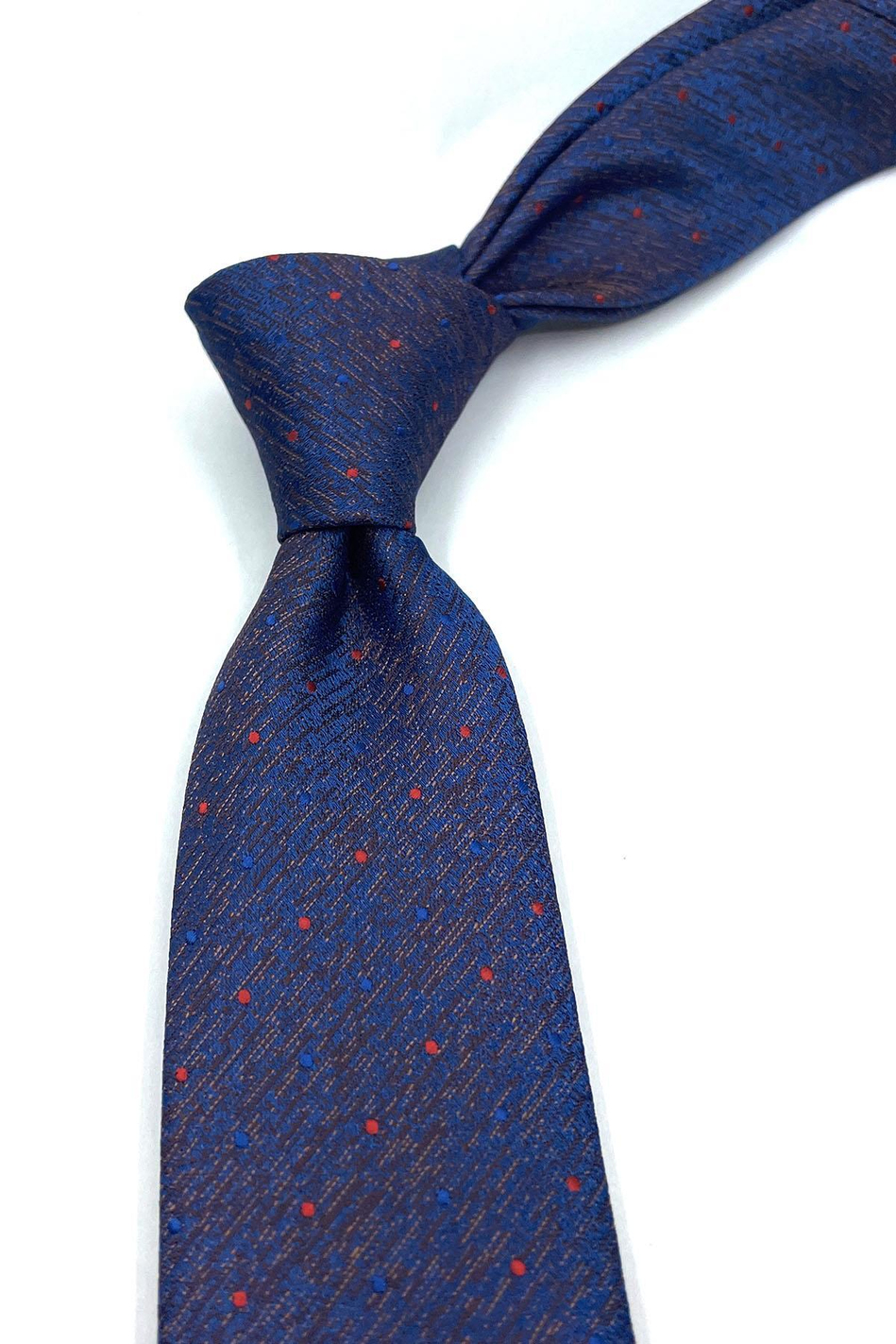 Lacivert - Kahve Nokta Desen İnce Kravat SK7646