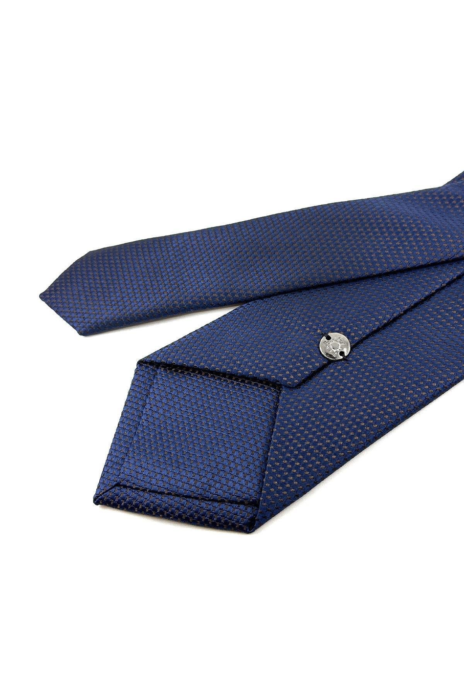 Lacivert - Kahve Nokta Desen Mendilli Klasik Kravat KK11146