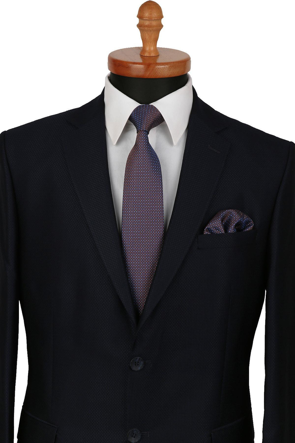 Lacivert - Kahve Nokta Desen Mendilli Klasik Kravat KK9380