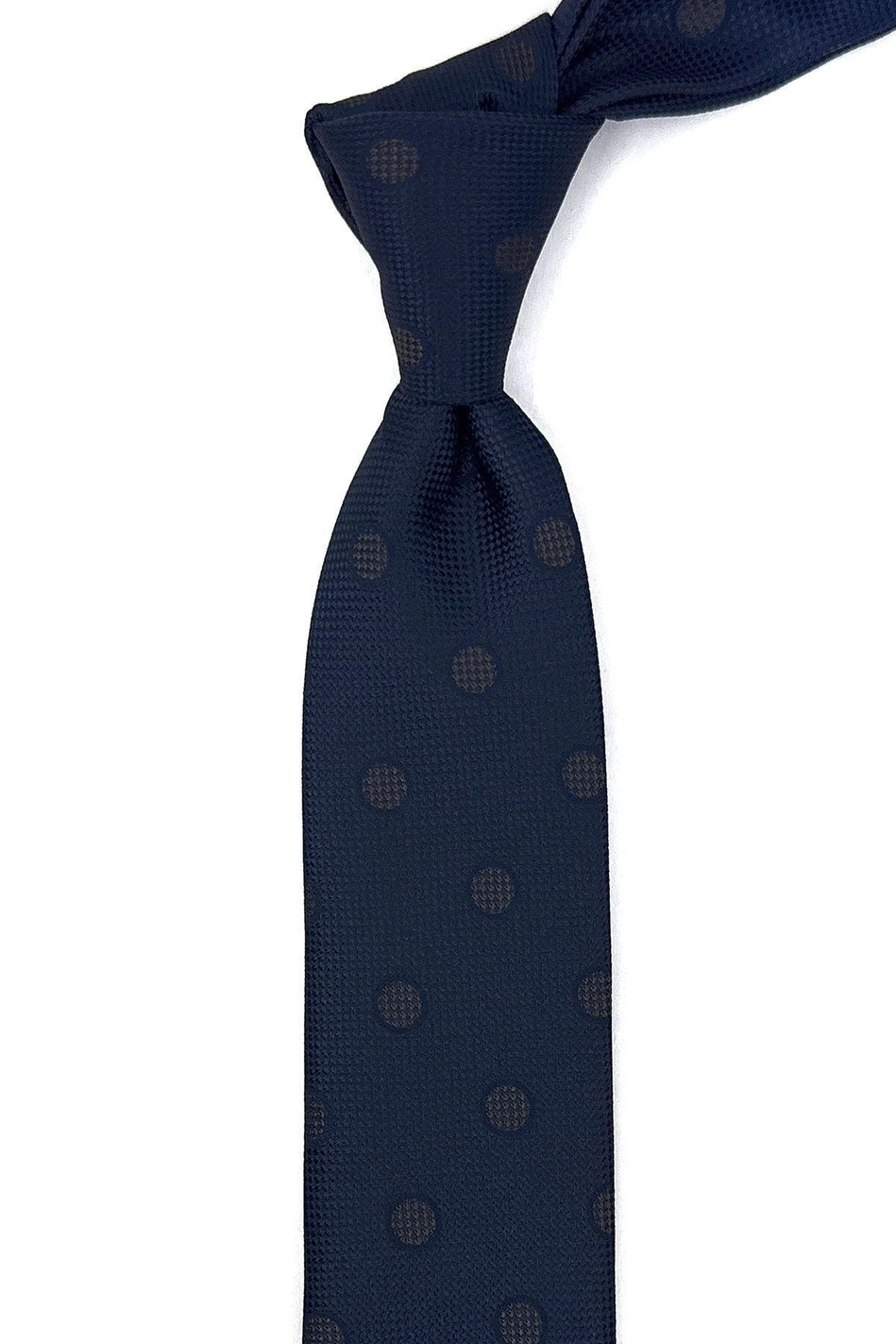 Lacivert Kahve Puantiye Desen İnce Kravat SK7745