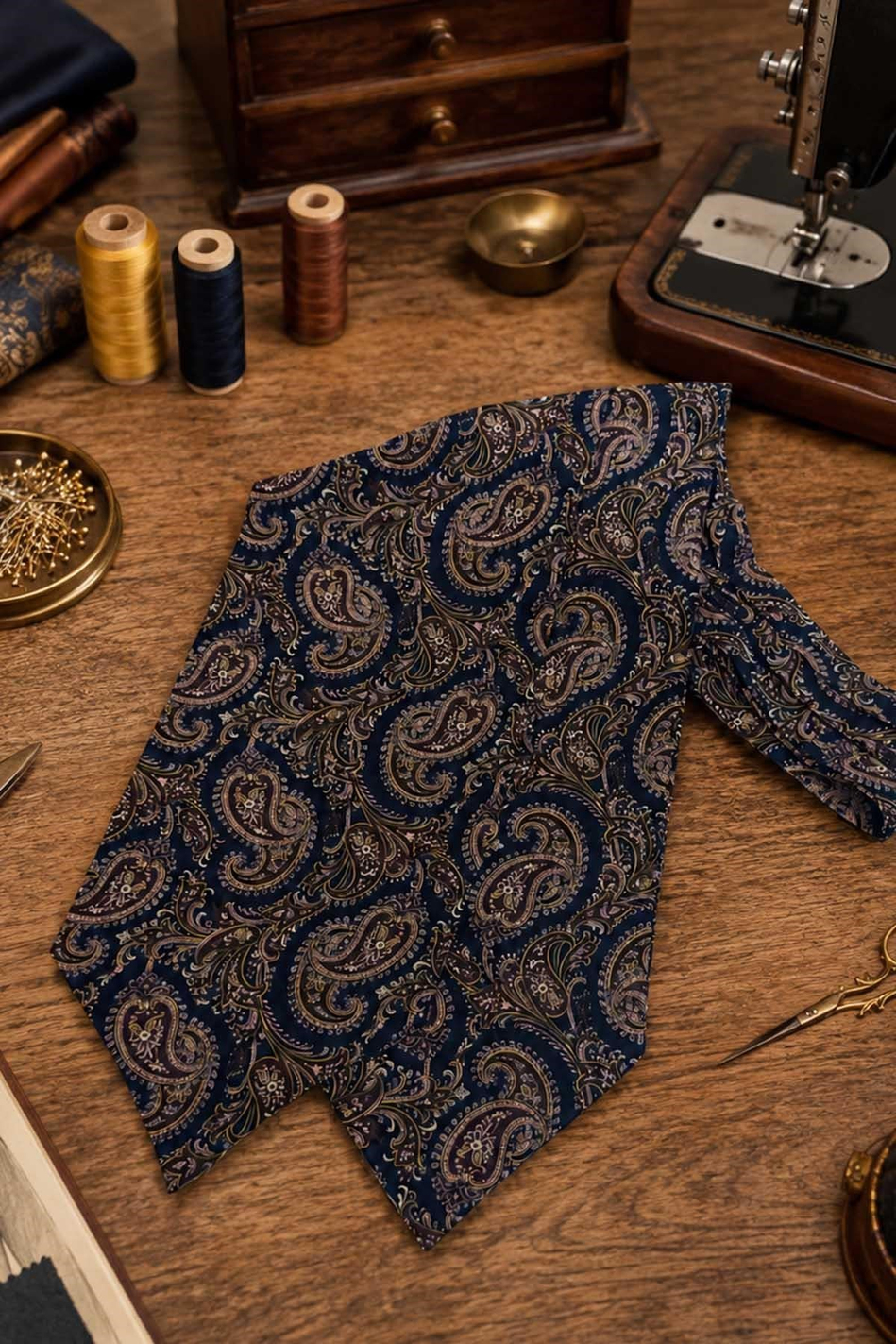 Lacivert Kahve Şal Desen İtalyan İpek Ascot Kravat SAC152