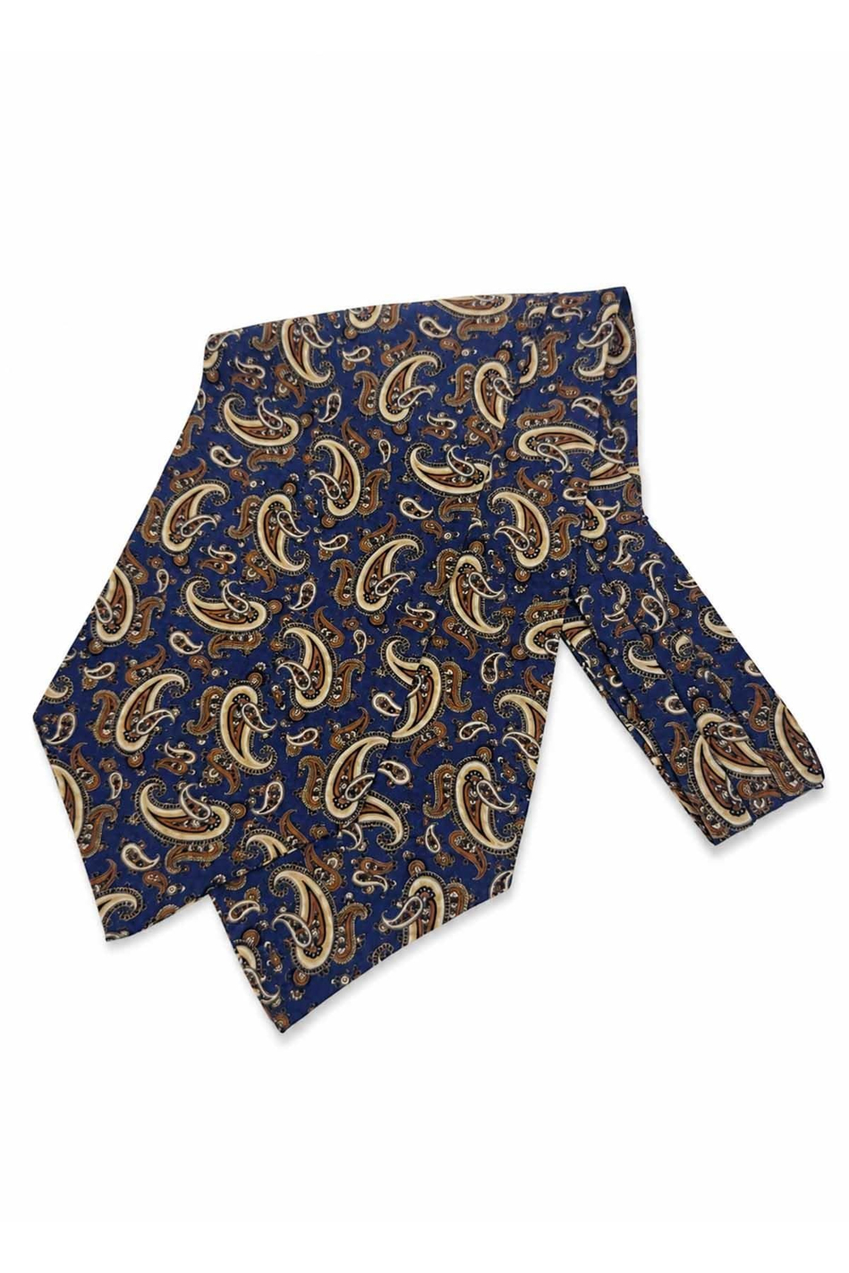 Lacivert Kahve Şal Desen İtalyan İpek Ascot Kravat SAC150