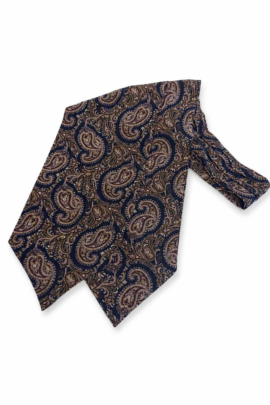 Lacivert Kahve Şal Desen İtalyan İpek Ascot Kravat SAC152